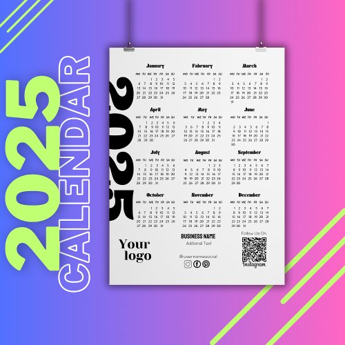 2025 Year Calendar Black And White Corporate