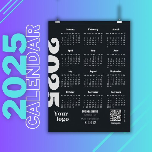 2025 Year Calendar Black And White Corporate