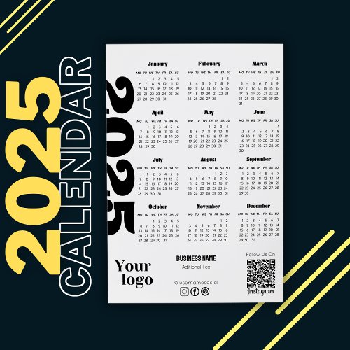 2025 Year Calendar Black And White Corporate Invitation