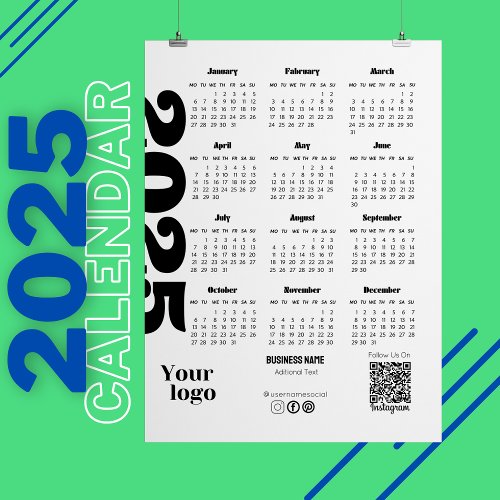 2025 Year Calendar Black And White Corporate Magnetic Invitation