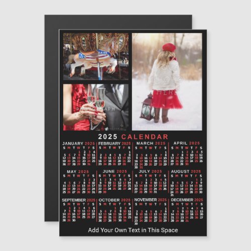 2025 Year Calendar Black Red Personalized Photo Magnetic Invitation