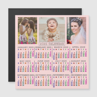 2025 Year Calendar Cute Pink Family Photo Collage Magnetic Invitation