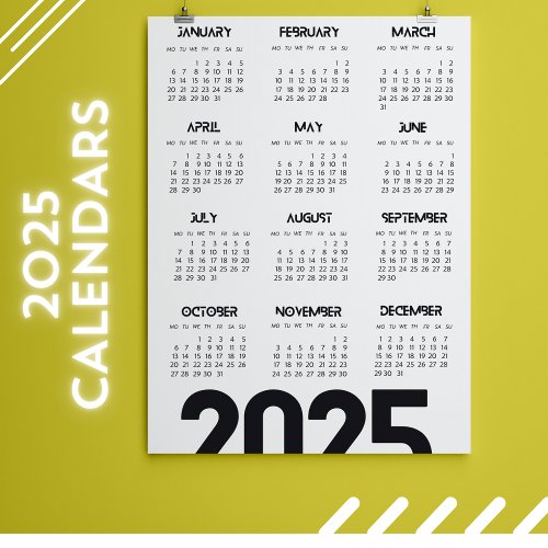 2025 Year Calendar Elegant White 