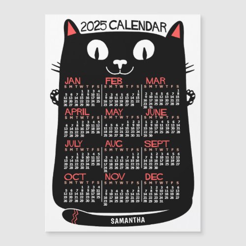 2025 Year Calendar Mid_Century Black Cat Magnet