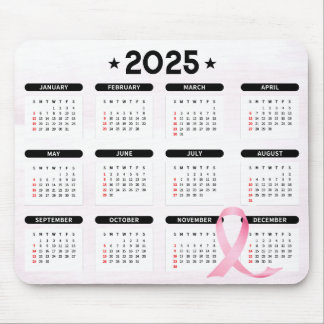 2025 Year Calendar Pink Ribbon Mouse Pad