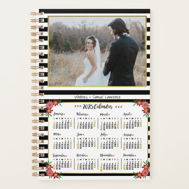 2025 Year Calendar Preppy Floral Stripes Photo Sm Planner (Front)