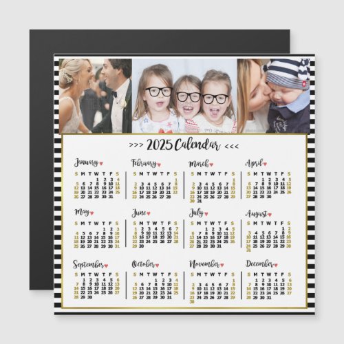 2025 Year Calendar Preppy Stripes  Custom Photos Magnetic Invitation