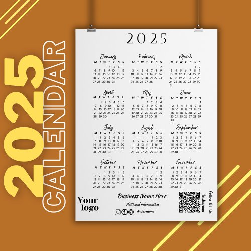 2025 Year Calendar Script Typography White