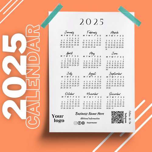 2025 Year Calendar Script Typography White Magnetic Invitation