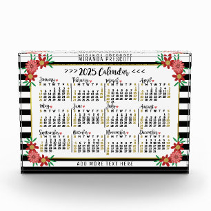 2025 Year Calendar Trendy Floral Stripes Custom Acrylic Award