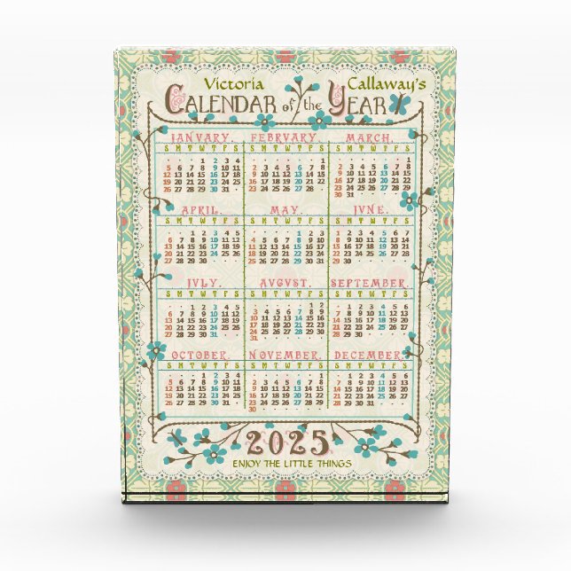 2025 Year Calendar Victorian Art Nouveau | Custom Acrylic Award (Front)