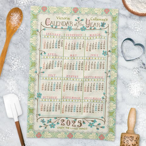 2025 Year Calendar Victorian Art Nouveau  Custom Kitchen Towel