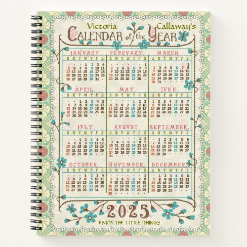 2025 Year Calendar Victorian Art Nouveau  Custom Notebook