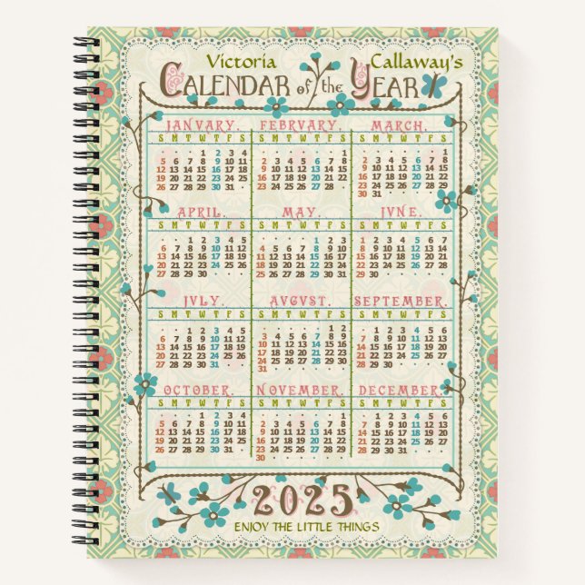 2025 Year Calendar Victorian Art Nouveau | Custom Notebook (Front)