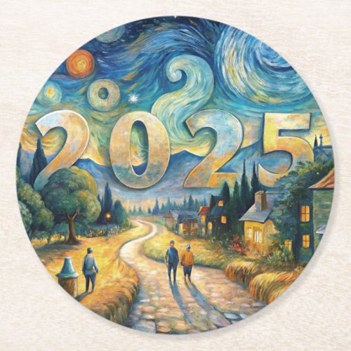 2025 Year in Van Gogh Style Round Paper Coaster