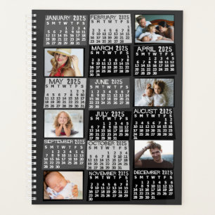 2025 Year Monthly Calendar 12 Photo Collage Black Planner