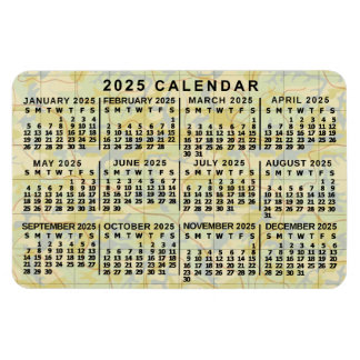 2025 Year Monthly Calendar Antique Map Large Print Magnet