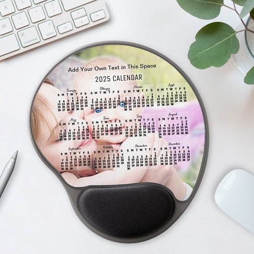 2025 Year Monthly Calendar Black Add Custom Photo Gel Mouse Pad