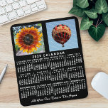 2025 Year Monthly Calendar Black Custom 2 Photos Mouse Pad<br><div class="desc">This 2025 year 2-photo and custom text personalized monthly calendar mousepad / mousemat shows the days of the week for each month in classic, professional-looking white on a black background. This is a simple, bold yearly calendar mousepad to help you conquer the new year. Always know what date it is...</div>