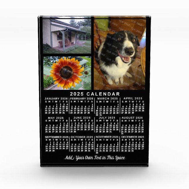 2025 Year Monthly Calendar Black Custom 3 Photos Acrylic Award (Front)