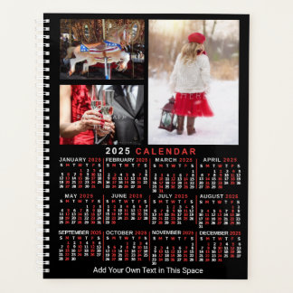 2025 Year Monthly Calendar Black Custom 9 Photos Planner