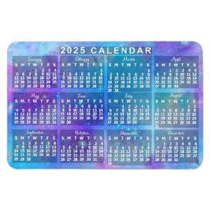 2025 Year Monthly Calendar Blue Watercolor Stars Magnet