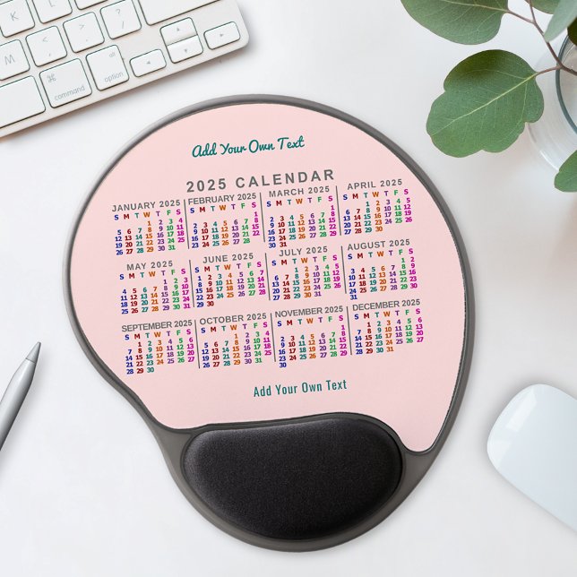 2025 Year Monthly Calendar Blush Pink Personalized Gel Mouse Pad (Creator Uploaded)