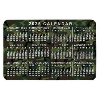2025 Year Monthly Calendar Camouflage Camo Green Magnet