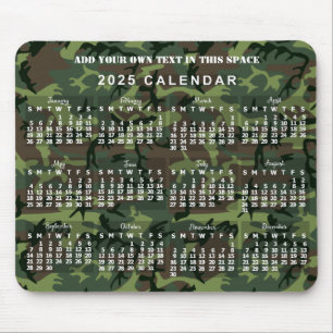 2025 Year Monthly Calendar Camouflage Camo Green Mouse Pad