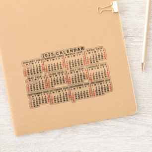 2025 Year Monthly Calendar Classic Black and Red Sticker