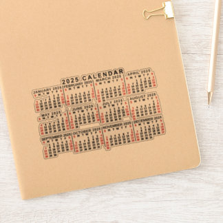 2025 Year Monthly Calendar Classic Black and Red Sticker