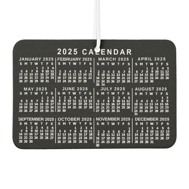 2025 Year Monthly Calendar Classic Black and White Air Freshener (Front)