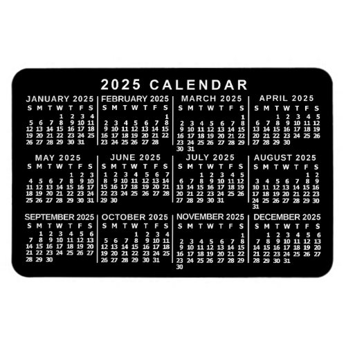 2025 Year Monthly Calendar Classic Black and White Magnet