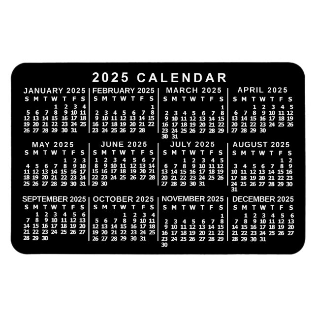 2025 Year Monthly Calendar Classic Black and White Magnet (Horizontal)