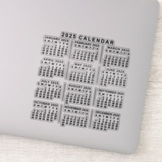 2025 Year Monthly Calendar Classic Black Sticker