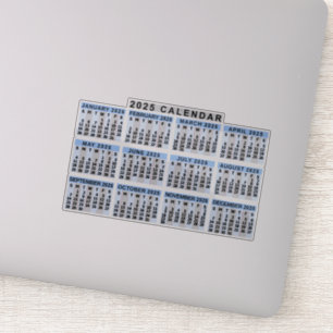 2025 Year Monthly Calendar Classic Blue Striped Sticker
