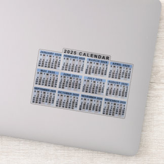 2025 Year Monthly Calendar Classic Blue Striped Sticker