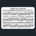 2025 Year Monthly Calendar Classic White and Black Magnet<br><div class="desc">This 2025 year calendar flexible magnet shows the days of the week for each month in black on a white background. It's the perfect minimalist flexible magnet monthly calendar if you're looking for a simple, classic professional feel. Always know what date it is and check the days of the week...</div>