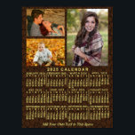 2025 Year Monthly Calendar Coffee Beans 3 Photos Poster<br><div class="desc">This 2025 year, 3-photo and custom text / personalized monthly calendar wall poster shows the days of the week for each month in classic, professional-looking yellow. The background has a dark brown coffee bean pattern. This is a simple, bold yearly calendar poster to help you conquer the new year. Always...</div>