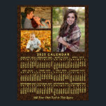 2025 Year Monthly Calendar Coffee Beans 3 Photos Poster<br><div class="desc">This 2025 year, 3-photo and custom text / personalized monthly calendar wall poster shows the days of the week for each month in classic, professional-looking yellow. The background has a dark brown coffee bean pattern. This is a simple, bold yearly calendar poster to help you conquer the new year. Always...</div>