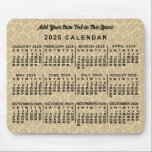 2025 Year Monthly Calendar Coffee Beans Custom Mouse Pad<br><div class="desc">This 2025 year monthly calendar mousepad / mousemat shows the days of the week for each month in classic, professional-looking black. The background has a light coffee bean pattern in beige. This is a simple, minimalist, bold yearly calendar mousepad to help you conquer the new year. Always know what date...</div>