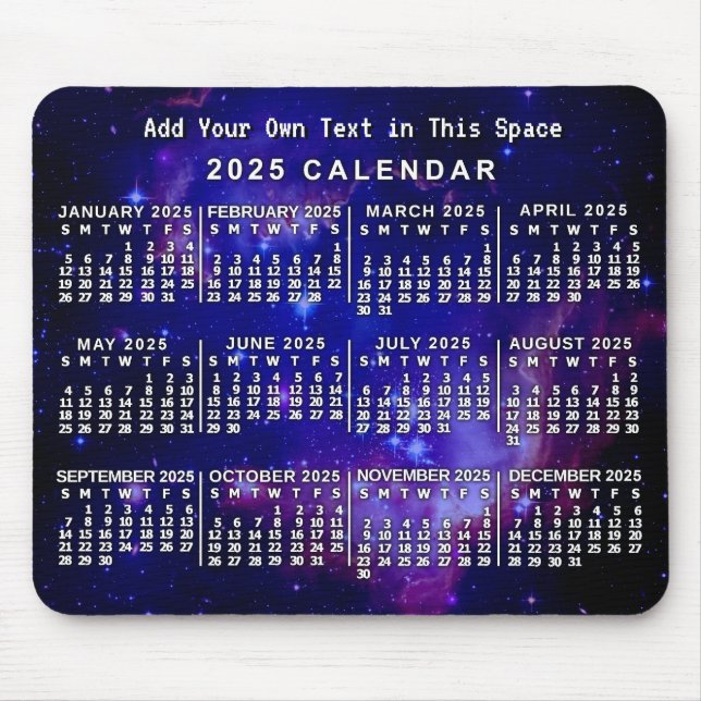 2025 Year Monthly Calendar Custom Space Nebula Mouse Pad (Front)