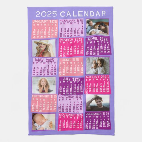 2025 Year Monthly Calendar Cute Mod Photo Collage Kitchen Towel