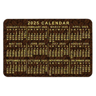 2025 Year Monthly Calendar Dark Coffee Beans Magnet