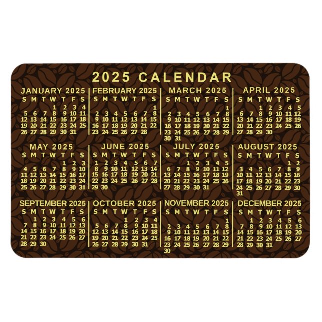 2025 Year Monthly Calendar Dark Coffee Beans Magnet (Horizontal)