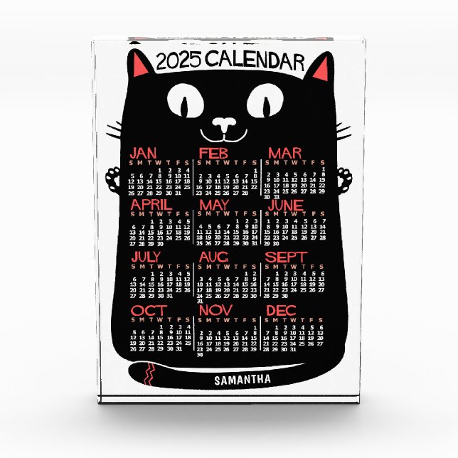 2025 Year Monthly Calendar Mid-Century Black Cat Acrylic Award (Front)