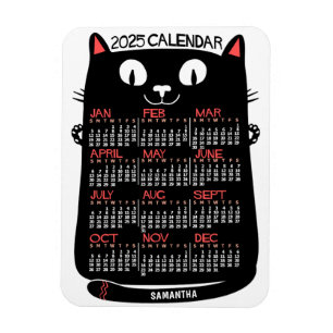 2025 Year Monthly Calendar Mid-Century Black Cat Magnet