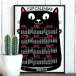 2025 Year Monthly Calendar Mid-Century Black Cat Poster<br><div class="desc">This cute personalized 2025 calendar wall poster shows the days of the week for each month on the belly of a mid-century modern kitty cat. Made to look like retro 60s minimalist pop art, the design is made all in black, white and red with cut-out paper style typography. You can...</div>