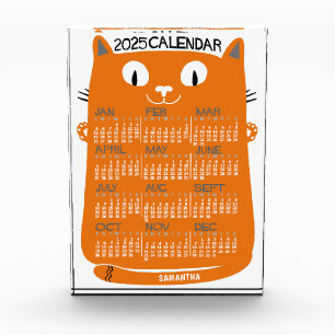2025 Year Monthly Calendar Mid-Century Orange Cat Acrylic Award