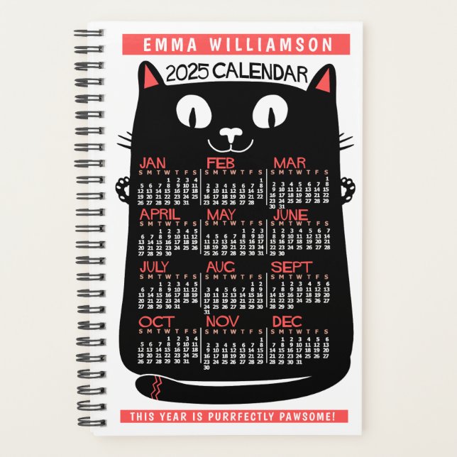 2025 Year Monthly Calendar Midcentury Black Cat Sm Planner (Front)